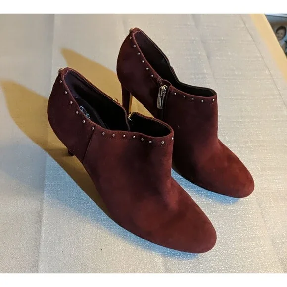 Vince Camuto Channa Ankle Heels Leather Suede Studded Zip Booties 9.5 M Burgundy - Picture 14 of 14